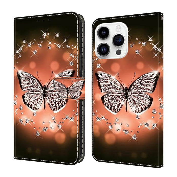 Funda para teléfono de cuero vegano pintado con efecto cristal, For iPhone 16 Pro Max, For iPhone 16 Pro, For iPhone 16, For iPhone 15 Pro Max, For iPhone 15 Pro