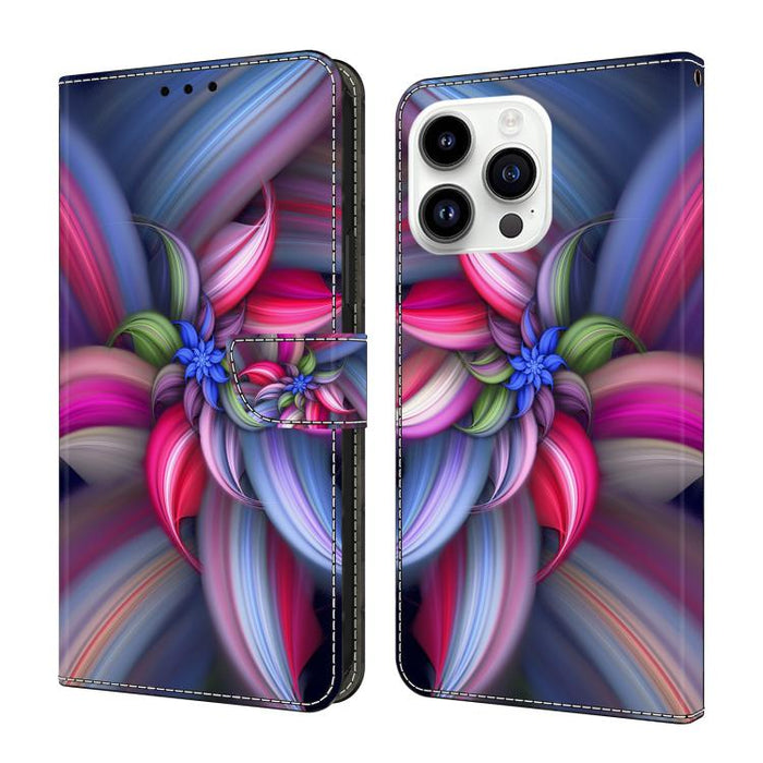 Funda para teléfono de cuero vegano pintado con efecto cristal, For iPhone 16 Pro Max, For iPhone 16 Pro, For iPhone 16, For iPhone 15 Pro Max, For iPhone 15 Pro