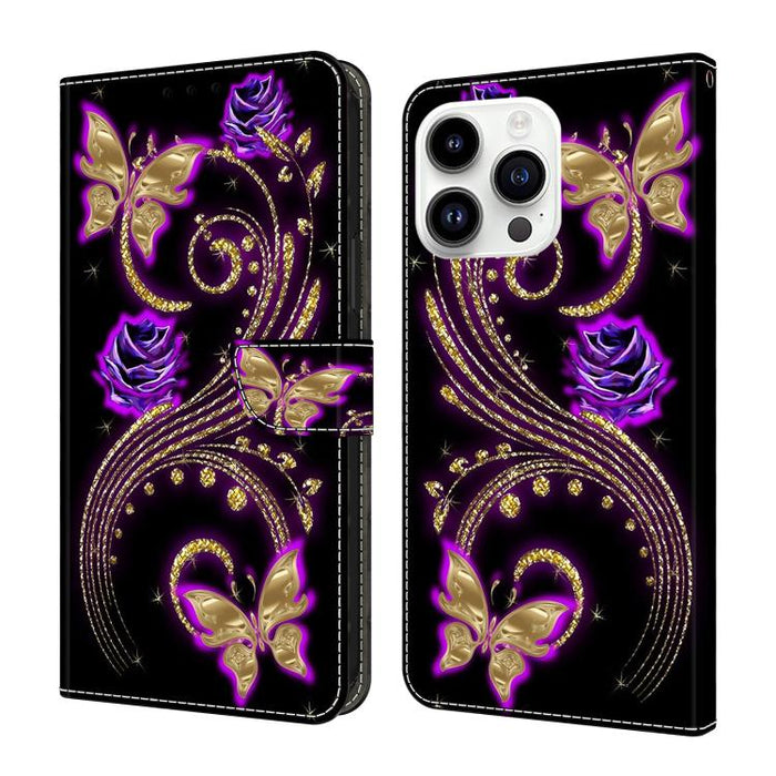 Funda para teléfono de cuero vegano pintado con efecto cristal, For iPhone 16 Pro Max, For iPhone 16 Pro, For iPhone 16, For iPhone 15 Pro Max, For iPhone 15 Pro