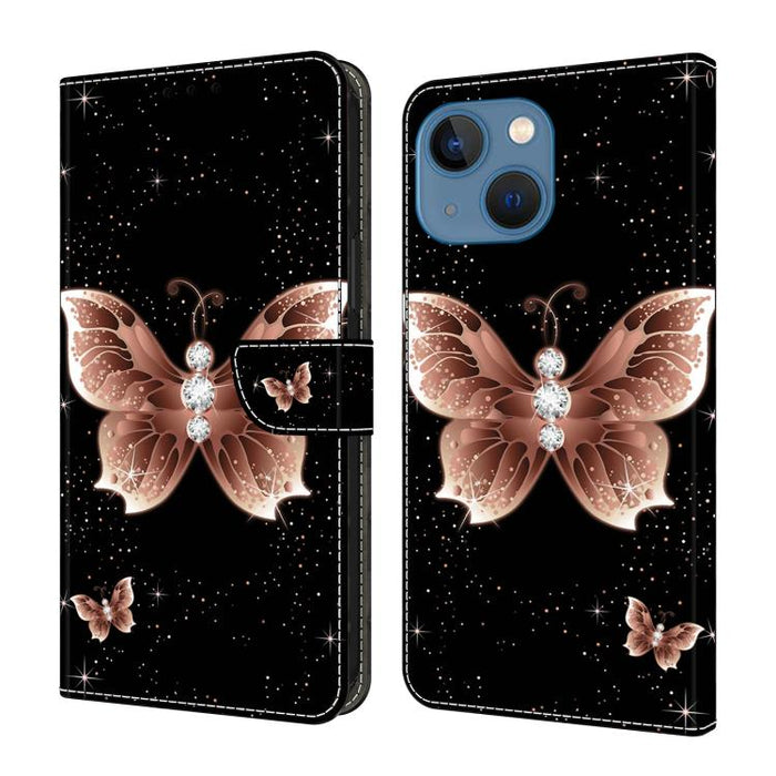 Funda para teléfono de cuero vegano pintado con efecto cristal, For iPhone 14 / 13, For iPhone 14 Pro, For iPhone 11