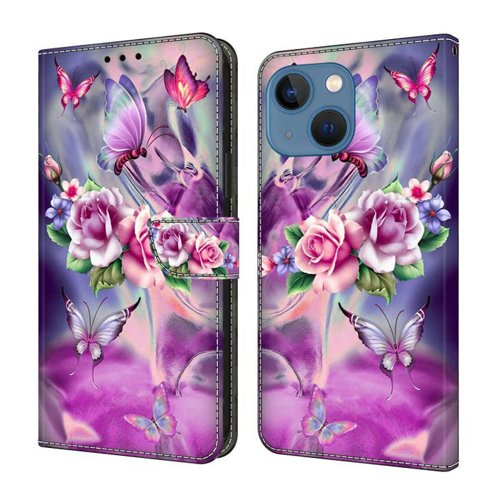 Funda para teléfono de cuero vegano pintado con efecto cristal, For iPhone 14 / 13, For iPhone 14 Pro, For iPhone 11