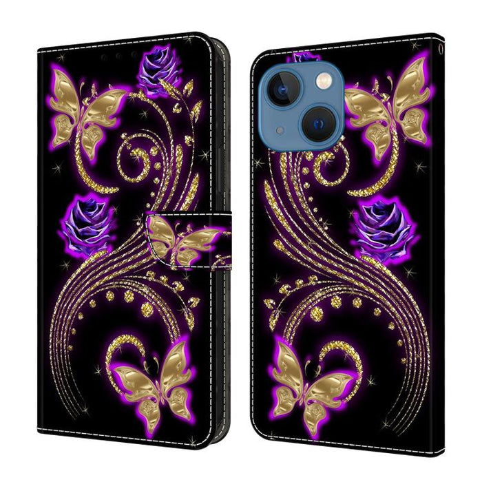 Funda para teléfono de cuero vegano pintado con efecto cristal, For iPhone 14 / 13, For iPhone 14 Pro, For iPhone 11