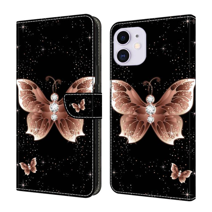 Funda para teléfono de cuero vegano pintado con efecto cristal, For iPhone 14 / 13, For iPhone 14 Pro, For iPhone 11