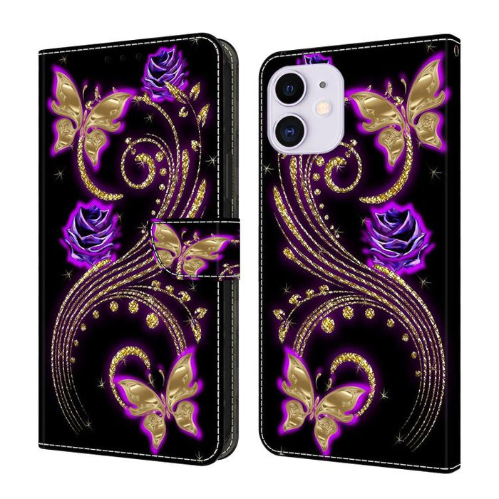 Funda para teléfono de cuero vegano pintado con efecto cristal, For iPhone 14 / 13, For iPhone 14 Pro, For iPhone 11
