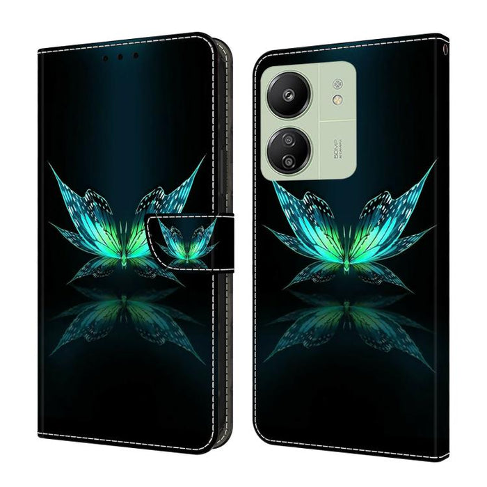 Funda para teléfono de cuero vegano pintado con efecto cristal, For Redmi Note 14 5G, For Redmi 14C 4G, For Redmi 13C 5G / 4G, For Redmi K70E / Poco X6 Pro