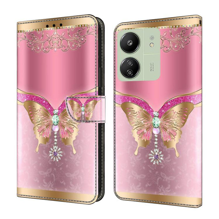 Funda para teléfono de cuero vegano pintado con efecto cristal, For Redmi Note 14 5G, For Redmi 14C 4G, For Redmi 13C 5G / 4G, For Redmi K70E / Poco X6 Pro