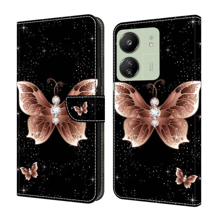 Funda para teléfono de cuero vegano pintado con efecto cristal, For Redmi Note 14 5G, For Redmi 14C 4G, For Redmi 13C 5G / 4G, For Redmi K70E / Poco X6 Pro