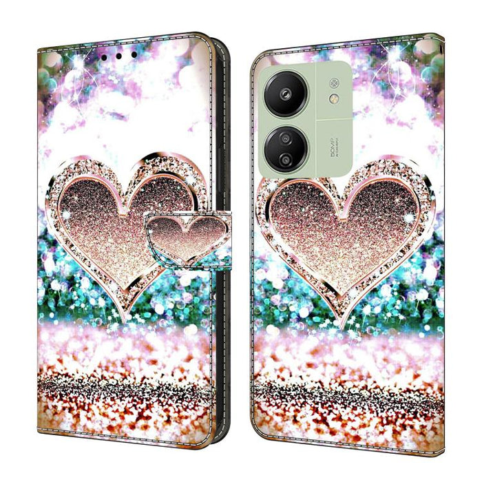 Funda para teléfono de cuero vegano pintado con efecto cristal, For Redmi Note 14 5G, For Redmi 14C 4G, For Redmi 13C 5G / 4G, For Redmi K70E / Poco X6 Pro