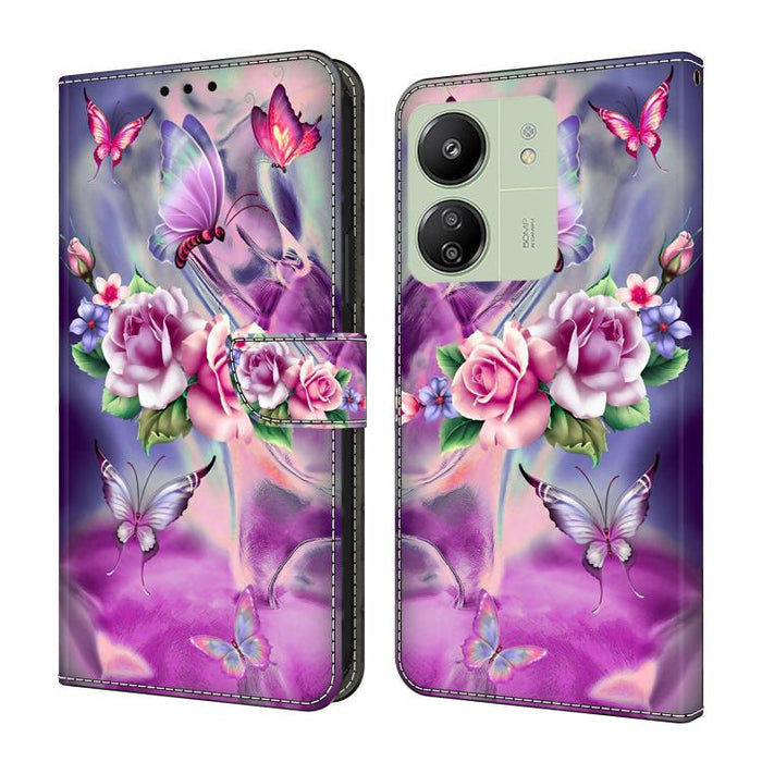 Funda para teléfono de cuero vegano pintado con efecto cristal, For Redmi Note 14 5G, For Redmi 14C 4G, For Redmi 13C 5G / 4G, For Redmi K70E / Poco X6 Pro