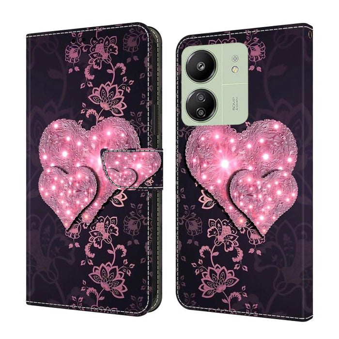 Funda para teléfono de cuero vegano pintado con efecto cristal, For Redmi Note 14 5G, For Redmi 14C 4G, For Redmi 13C 5G / 4G, For Redmi K70E / Poco X6 Pro