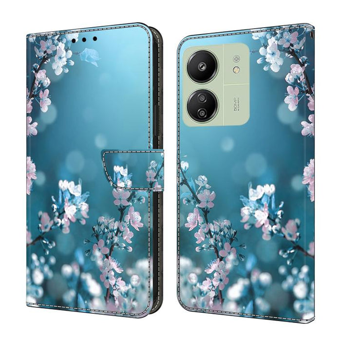 Funda para teléfono de cuero vegano pintado con efecto cristal, For Redmi Note 14 5G, For Redmi 14C 4G, For Redmi 13C 5G / 4G, For Redmi K70E / Poco X6 Pro