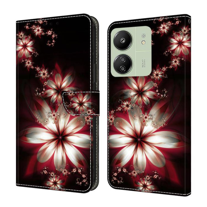 Funda para teléfono de cuero vegano pintado con efecto cristal, For Redmi Note 14 5G, For Redmi 14C 4G, For Redmi 13C 5G / 4G, For Redmi K70E / Poco X6 Pro