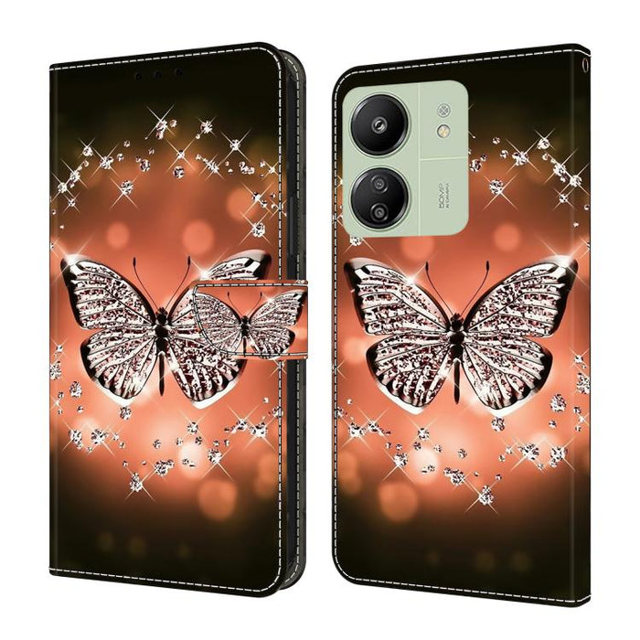 Funda para teléfono de cuero vegano pintado con efecto cristal, For Redmi Note 14 5G, For Redmi 14C 4G, For Redmi 13C 5G / 4G, For Redmi K70E / Poco X6 Pro
