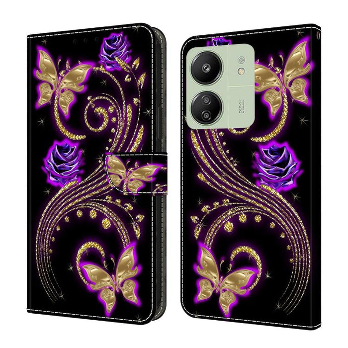 Funda para teléfono de cuero vegano pintado con efecto cristal, For Redmi Note 14 5G, For Redmi 14C 4G, For Redmi 13C 5G / 4G, For Redmi K70E / Poco X6 Pro