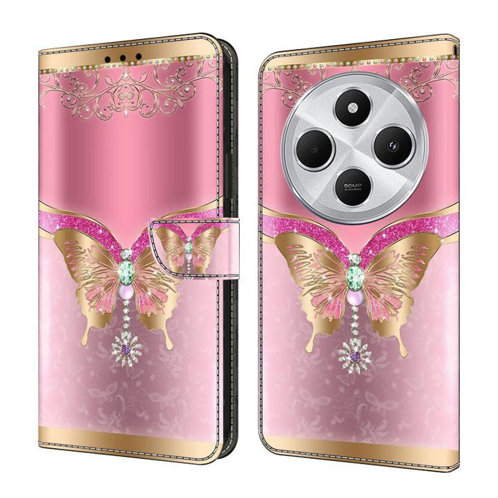 Funda para teléfono de cuero vegano pintado con efecto cristal, For Redmi Note 14 5G, For Redmi 14C 4G, For Redmi 13C 5G / 4G, For Redmi K70E / Poco X6 Pro