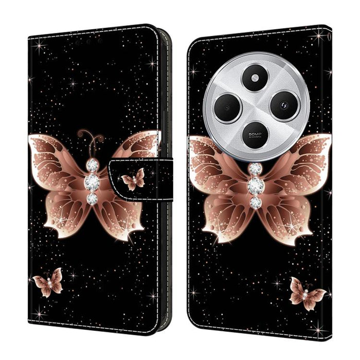 Funda para teléfono de cuero vegano pintado con efecto cristal, For Redmi Note 14 5G, For Redmi 14C 4G, For Redmi 13C 5G / 4G, For Redmi K70E / Poco X6 Pro