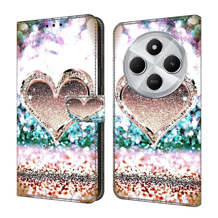 Funda para teléfono de cuero vegano pintado con efecto cristal, For Redmi Note 14 5G, For Redmi 14C 4G, For Redmi 13C 5G / 4G, For Redmi K70E / Poco X6 Pro