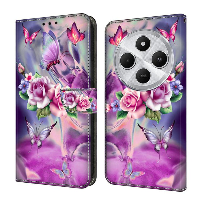 Funda para teléfono de cuero vegano pintado con efecto cristal, For Redmi Note 14 5G, For Redmi 14C 4G, For Redmi 13C 5G / 4G, For Redmi K70E / Poco X6 Pro