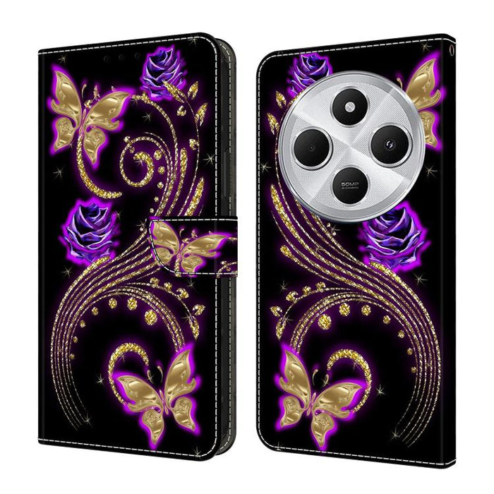 Funda para teléfono de cuero vegano pintado con efecto cristal, For Redmi Note 14 5G, For Redmi 14C 4G, For Redmi 13C 5G / 4G, For Redmi K70E / Poco X6 Pro