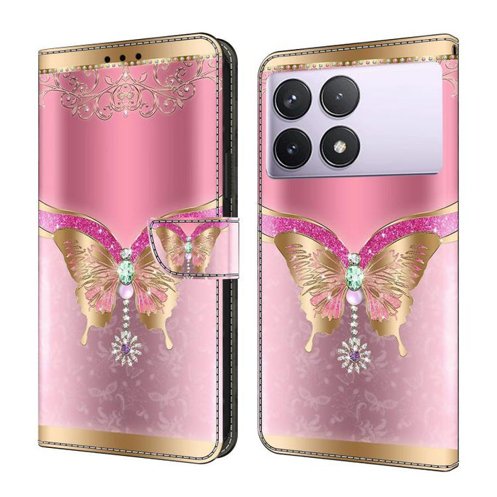 Funda para teléfono de cuero vegano pintado con efecto cristal, For Redmi Note 14 5G, For Redmi 14C 4G, For Redmi 13C 5G / 4G, For Redmi K70E / Poco X6 Pro