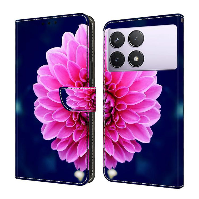 Funda para teléfono de cuero vegano pintado con efecto cristal, For Redmi Note 14 5G, For Redmi 14C 4G, For Redmi 13C 5G / 4G, For Redmi K70E / Poco X6 Pro