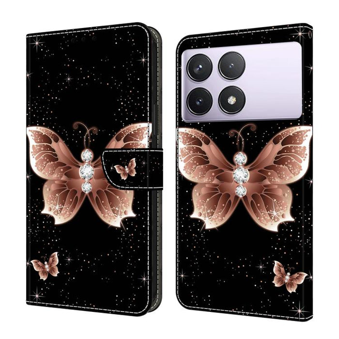 Funda para teléfono de cuero vegano pintado con efecto cristal, For Redmi Note 14 5G, For Redmi 14C 4G, For Redmi 13C 5G / 4G, For Redmi K70E / Poco X6 Pro