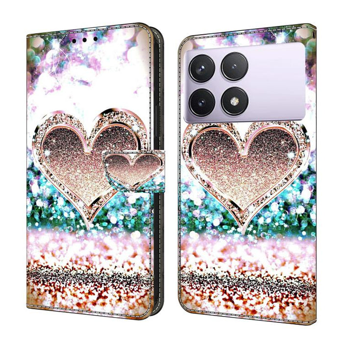 Funda para teléfono de cuero vegano pintado con efecto cristal, For Redmi Note 14 5G, For Redmi 14C 4G, For Redmi 13C 5G / 4G, For Redmi K70E / Poco X6 Pro