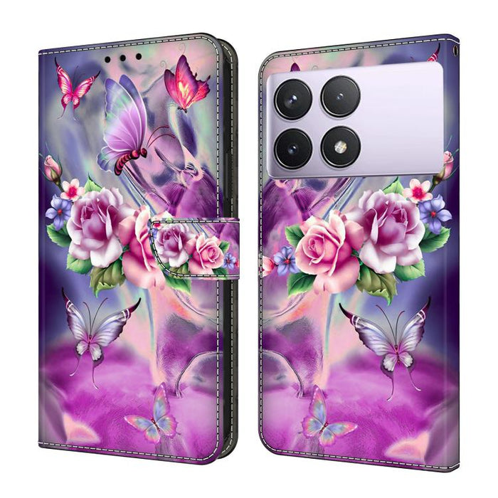 Funda para teléfono de cuero vegano pintado con efecto cristal, For Redmi Note 14 5G, For Redmi 14C 4G, For Redmi 13C 5G / 4G, For Redmi K70E / Poco X6 Pro