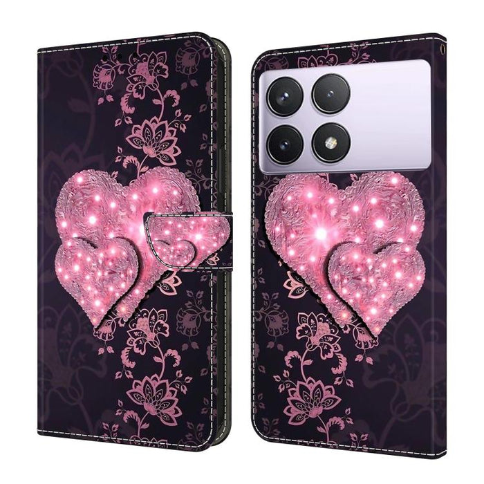 Funda para teléfono de cuero vegano pintado con efecto cristal, For Redmi Note 14 5G, For Redmi 14C 4G, For Redmi 13C 5G / 4G, For Redmi K70E / Poco X6 Pro