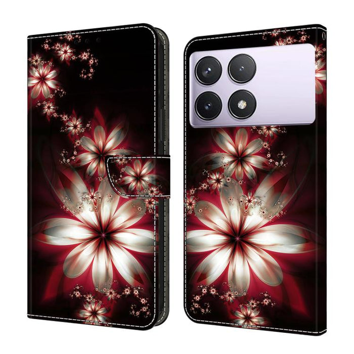 Funda para teléfono de cuero vegano pintado con efecto cristal, For Redmi Note 14 5G, For Redmi 14C 4G, For Redmi 13C 5G / 4G, For Redmi K70E / Poco X6 Pro