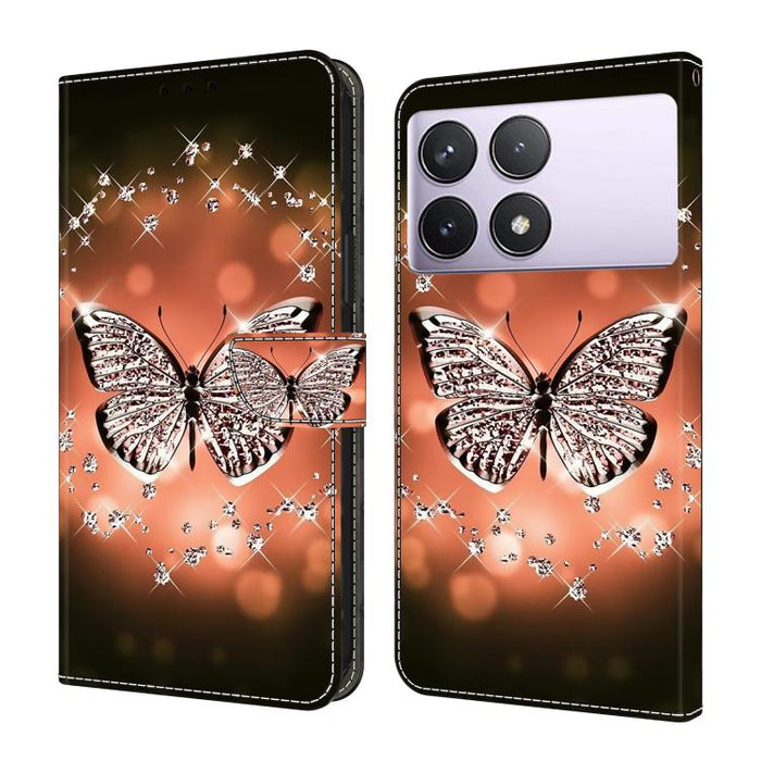 Funda para teléfono de cuero vegano pintado con efecto cristal, For Redmi Note 14 5G, For Redmi 14C 4G, For Redmi 13C 5G / 4G, For Redmi K70E / Poco X6 Pro