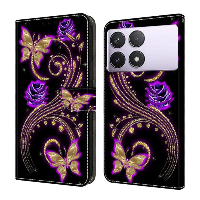 Funda para teléfono de cuero vegano pintado con efecto cristal, For Redmi Note 14 5G, For Redmi 14C 4G, For Redmi 13C 5G / 4G, For Redmi K70E / Poco X6 Pro