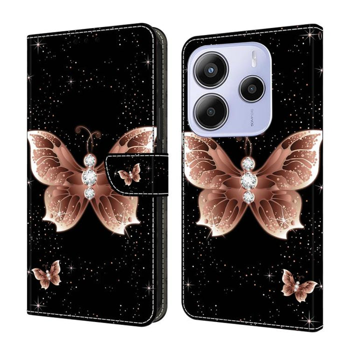 Funda para teléfono de cuero vegano pintado con efecto cristal, For Redmi Note 14 5G, For Redmi 14C 4G, For Redmi 13C 5G / 4G, For Redmi K70E / Poco X6 Pro