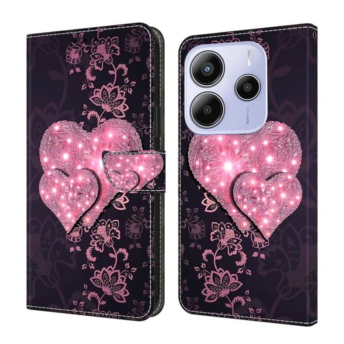 Funda para teléfono de cuero vegano pintado con efecto cristal, For Redmi Note 14 5G, For Redmi 14C 4G, For Redmi 13C 5G / 4G, For Redmi K70E / Poco X6 Pro