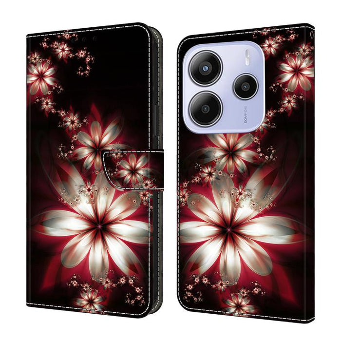 Funda para teléfono de cuero vegano pintado con efecto cristal, For Redmi Note 14 5G, For Redmi 14C 4G, For Redmi 13C 5G / 4G, For Redmi K70E / Poco X6 Pro