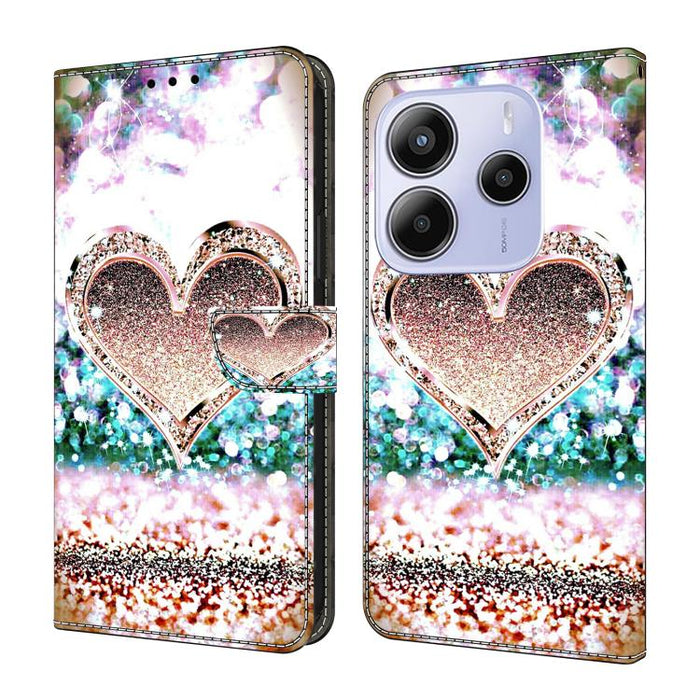 Funda para teléfono de cuero vegano pintado con efecto cristal, For Redmi Note 14 5G, For Redmi 14C 4G, For Redmi 13C 5G / 4G, For Redmi K70E / Poco X6 Pro