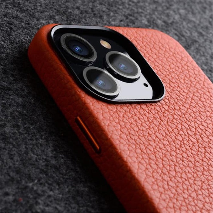 Funda para teléfono de piel auténtica con textura de lichi de melkco con marco de lente metálico, For iPhone 15 Pro Max, For iPhone 15 Pro, For iPhone 15, For iPhone 14, For iPhone 14 Pro, For iPhone 14 Pro Max, For iPhone 13 Pro Max, For iPhone 13 Pro...