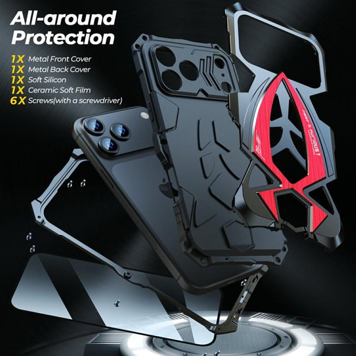 Funda para teléfono de silicona metálica a prueba de golpes con diseño de coche deportivo y película protectora., For iPhone 17e / 16e, For iPhone 17 Pro Max, For iPhone 16 Pro Max, For iPhone 15 Pro Max, For iPhone 15 Pro, For iPhone 15