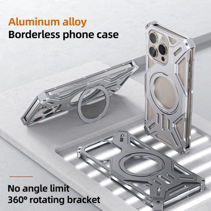 Funda para teléfono con soporte magnético giratorio de aleación de aluminio sin marco, For iPhone 17 Pro Max, For iPhone 17 Pro, For iPhone 17