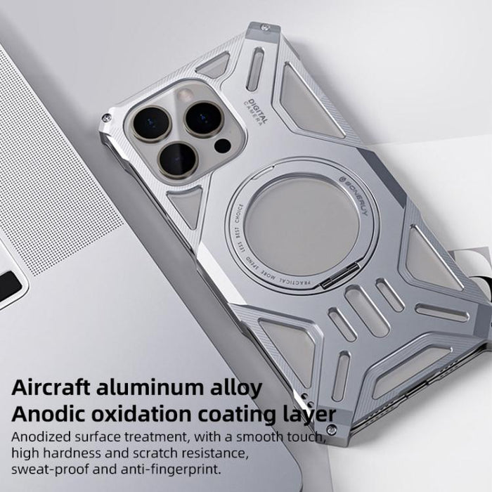 Funda para teléfono con soporte magnético giratorio de aleación de aluminio sin marco, For iPhone 17 Pro Max, For iPhone 17 Pro, For iPhone 17