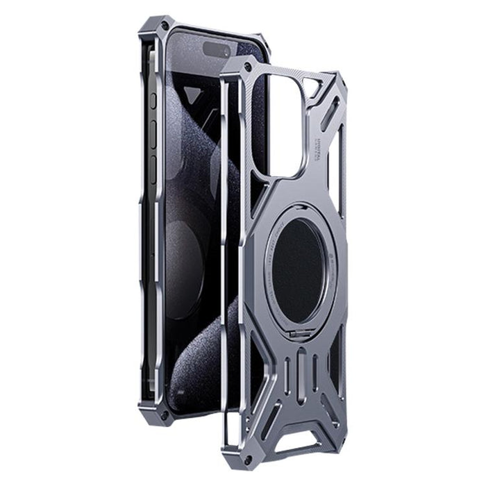 Funda para teléfono con soporte magnético giratorio de aleación de aluminio sin marco, For iPhone 16 Pro Max, For iPhone 16 Pro, For iPhone 16