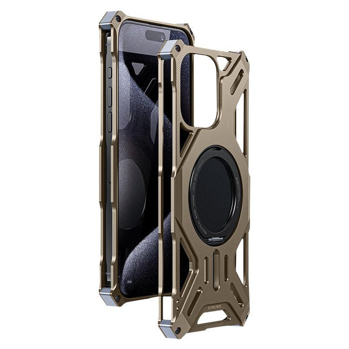 Funda para teléfono con soporte magnético giratorio de aleación de aluminio sin marco, For iPhone 16 Pro Max, For iPhone 16 Pro, For iPhone 16