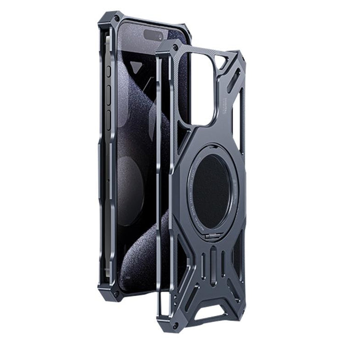 Funda para teléfono con soporte magnético giratorio de aleación de aluminio sin marco, For iPhone 16 Pro Max, For iPhone 16 Pro, For iPhone 16
