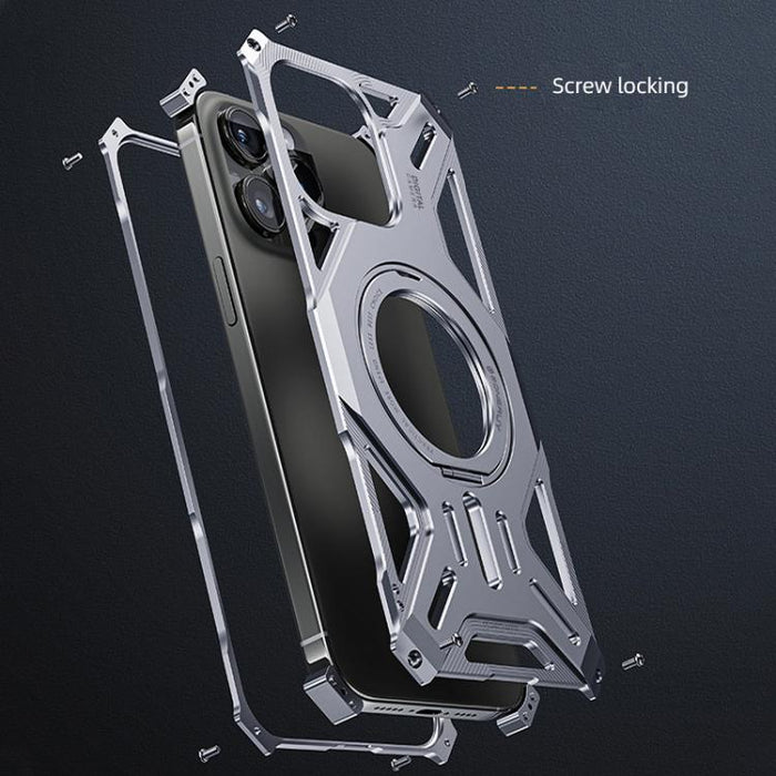 Funda para teléfono con soporte magnético giratorio de aleación de aluminio sin marco, For iPhone 16 Pro Max, For iPhone 16 Pro, For iPhone 16