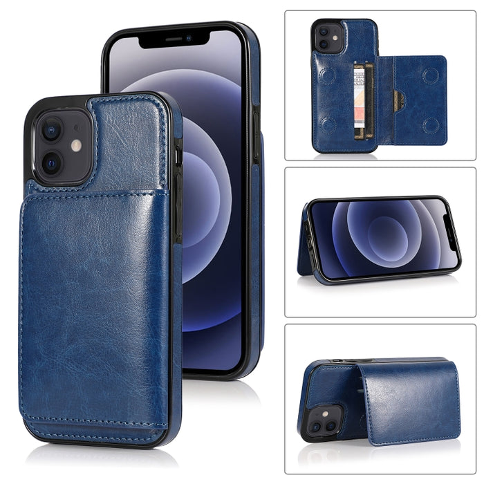 Funda protectora de PU + TPU a prueba de golpes con ranuras para tarjetas y soporte, For iPhone 12 mini, For iPhone 12 / 12 Pro, For iPhone 12 Pro Max