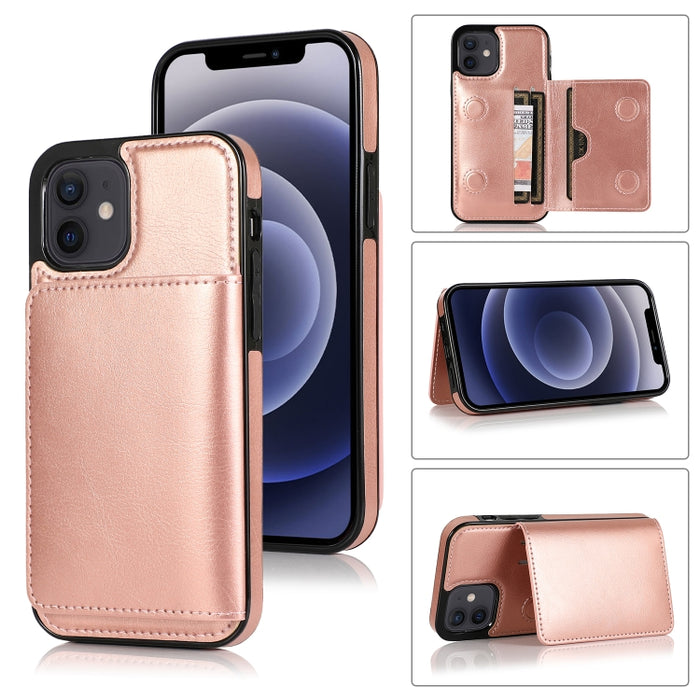 Funda protectora de PU + TPU a prueba de golpes con ranuras para tarjetas y soporte, For iPhone 12 mini, For iPhone 12 / 12 Pro, For iPhone 12 Pro Max