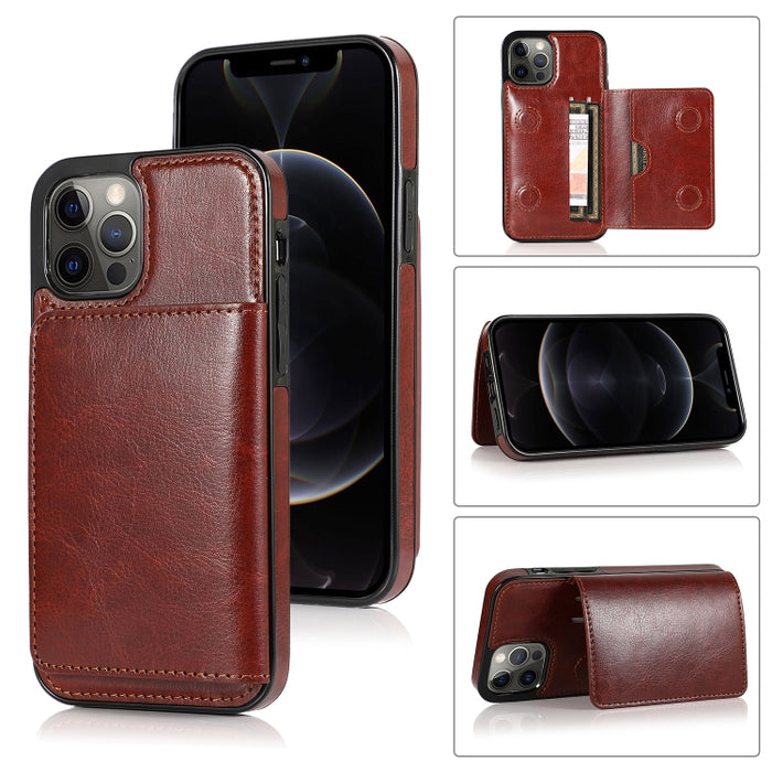 Funda protectora de PU + TPU a prueba de golpes con ranuras para tarjetas y soporte, For iPhone 12 mini, For iPhone 12 / 12 Pro, For iPhone 12 Pro Max