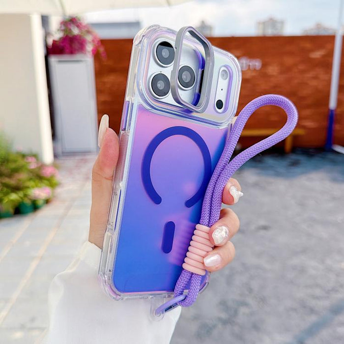 Funda magnética para teléfono con soporte y correa para la muñeca, con lente camaleónica., For iPhone 17 Pro Max, For iPhone 17 Pro