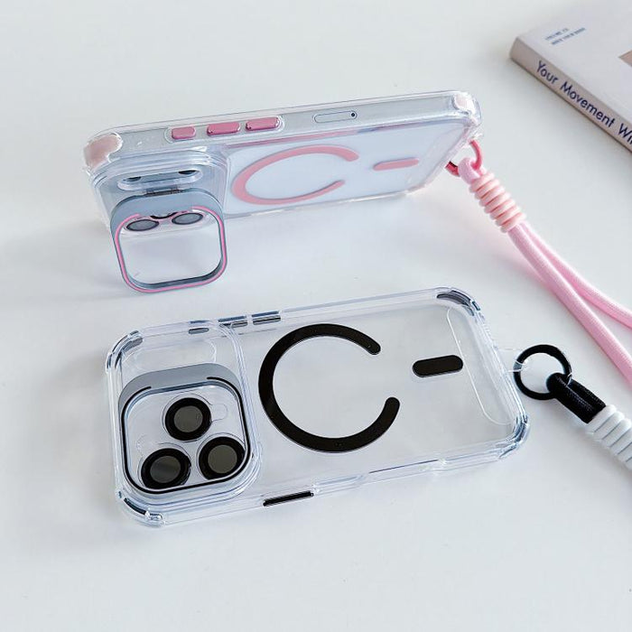 Funda magnética para teléfono con soporte y lente transparente, con correa para la muñeca., For iPhone 17 Pro Max, For iPhone 17 Pro