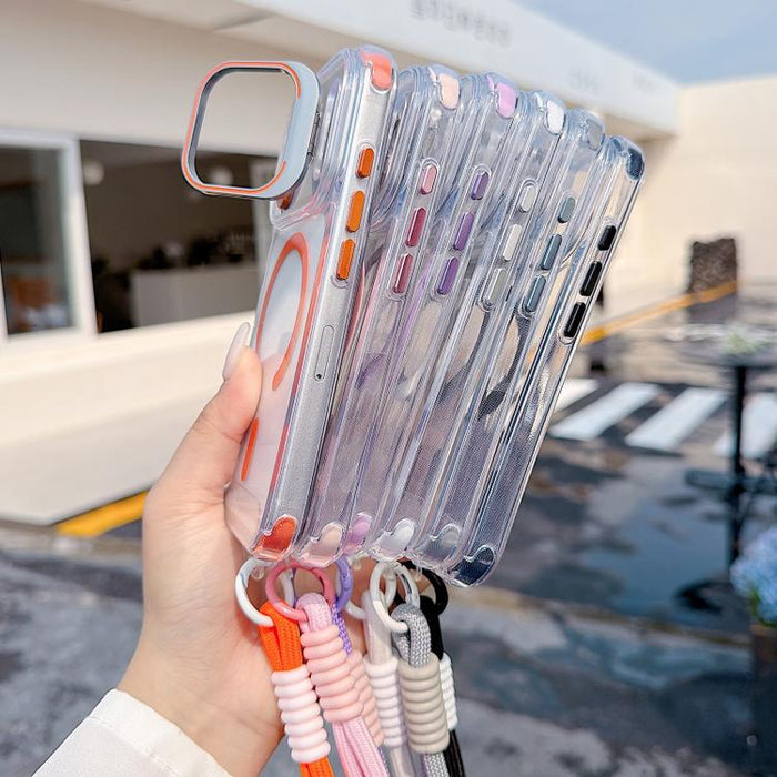 Funda magnética para teléfono con soporte y lente transparente, con correa para la muñeca., For iPhone 17 Pro Max, For iPhone 17 Pro